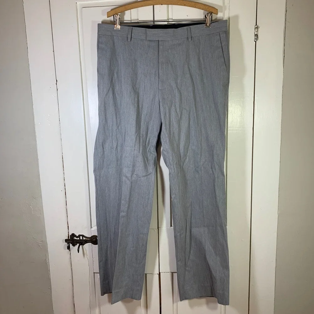 Banana Republic Mens Tailored Slim‎ Fit Grey Heather Trousers 36x32 (36x30.5)
